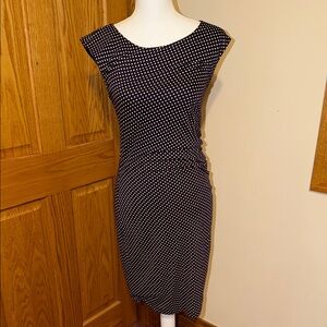 LOFT Navy Blue and cream Polka Dot Midi Dress